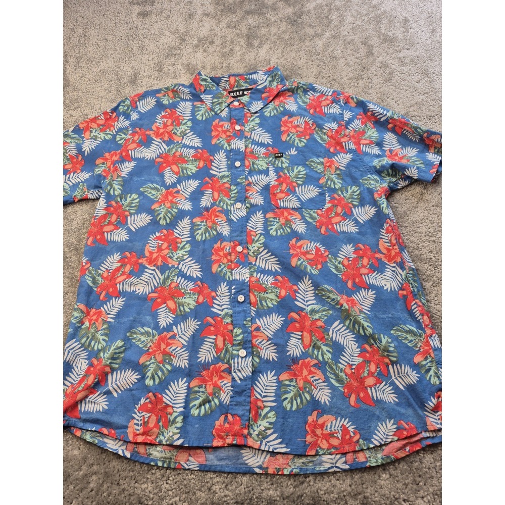 Reef Men's Woven Poplin Short Sleeve Shirt MENS XL Tropical‎ Hawaiian
